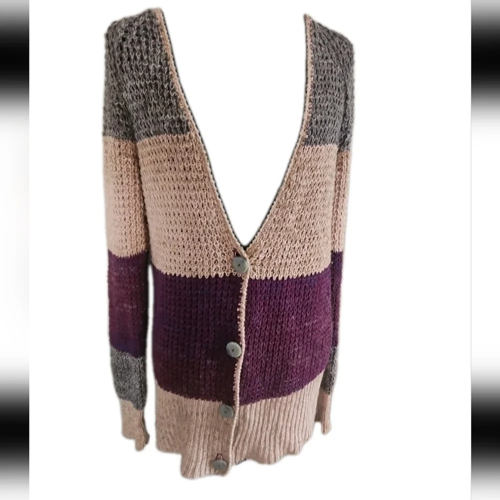Free People Womens Color Blocked Lake Tahoe Knit Long Sleeve Cardigan M